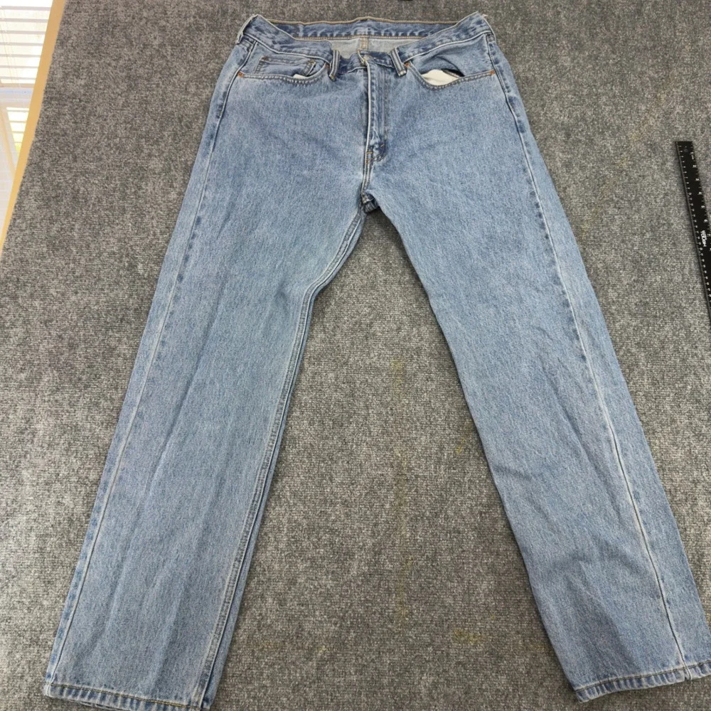 Levis 505 Regular Fit Straight Leg Denim Jeans Light Wash Blue Size 35x32